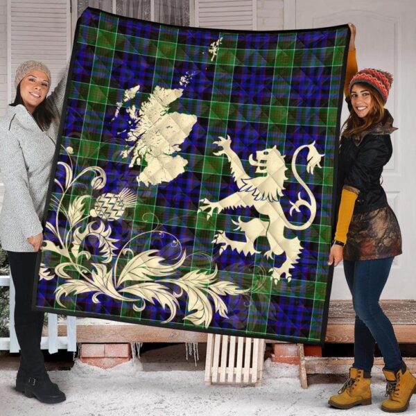 Newlands of Lauriston Clan Quilt, Scottish Tartan Newlands of Lauriston Clans Premium Quilt Lion Thistle Map Style - Image 2