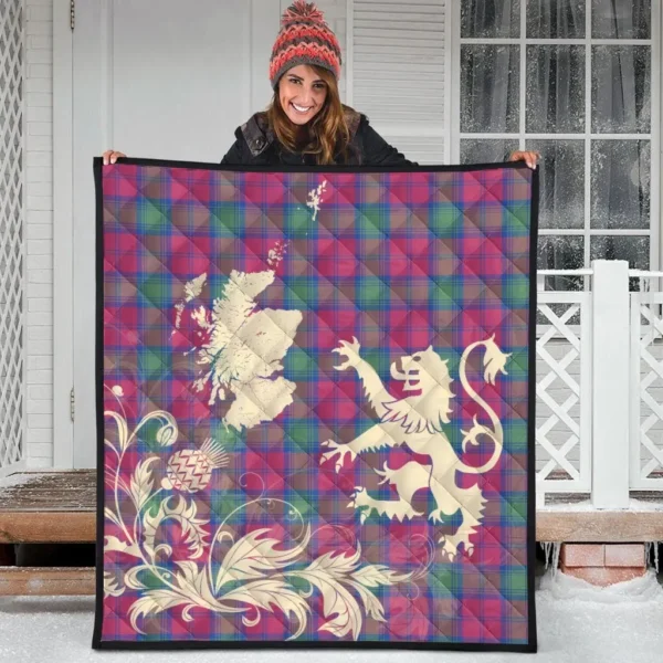 Lindsay Ancient Clan Quilt, Scottish Tartan Lindsay Ancient Clans Premium Quilt Lion Thistle Map Style - Image 3