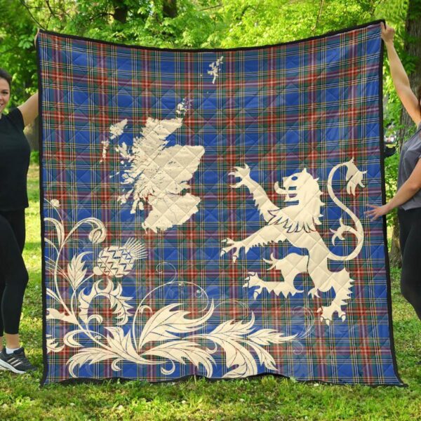 MacBeth Ancient Clan Quilt, Scottish Tartan MacBeth Ancient Clans Premium Quilt Lion Thistle Map Style