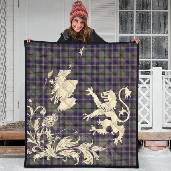 Taylor Weathered Clan Quilt, Scottish Tartan Taylor Weathered Clans Premium Quilt Lion Thistle Map Style - Image 3