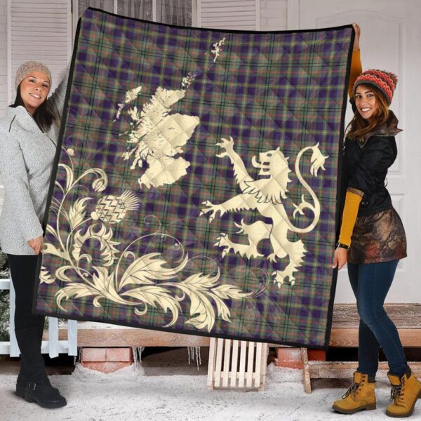 Taylor Weathered Clan Quilt, Scottish Tartan Taylor Weathered Clans Premium Quilt Lion Thistle Map Style - Image 2