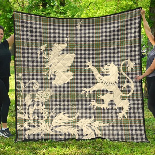 Burns Check Clan Quilt, Scottish Tartan Burns Check Clans Premium Quilt Lion Thistle Map Style