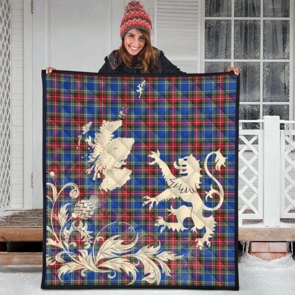 MacBeth Modern Clan Quilt, Scottish Tartan MacBeth Modern Clans Premium Quilt Lion Thistle Map Style - Image 3