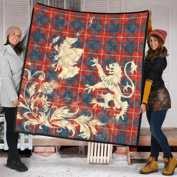 Hamilton Ancient Clan Quilt, Scottish Tartan Hamilton Ancient Clans Premium Quilt Lion Thistle Map Style - Image 2