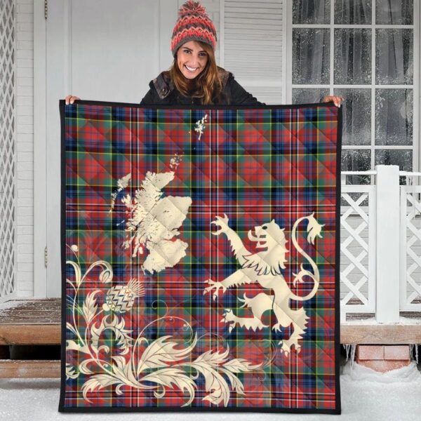 MacPherson Ancient Clan Quilt, Scottish Tartan MacPherson Ancient Clans Premium Quilt Lion Thistle Map Style - Image 3