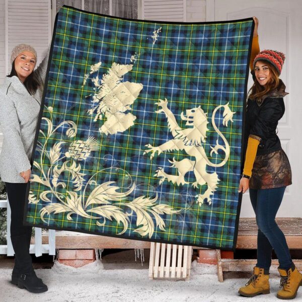 MacNeil of Colonsay Modern Clan Quilt, Scottish Tartan MacNeil of Colonsay Modern Clans Premium Quilt Lion Thistle Map Style - Image 2