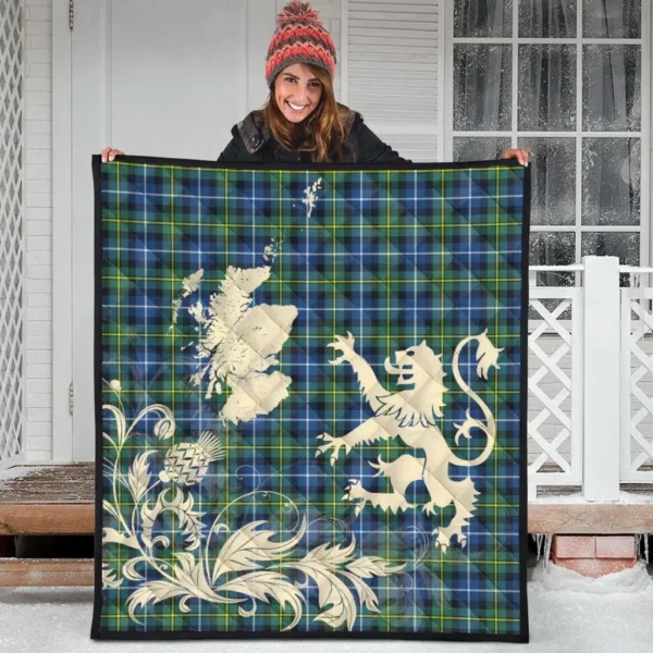 MacNeil of Colonsay Modern Clan Quilt, Scottish Tartan MacNeil of Colonsay Modern Clans Premium Quilt Lion Thistle Map Style - Image 3