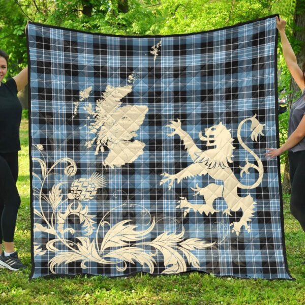 Clark Ancient Clan Quilt, Scottish Tartan Clark Ancient Clans Premium Quilt Lion Thistle Map Style