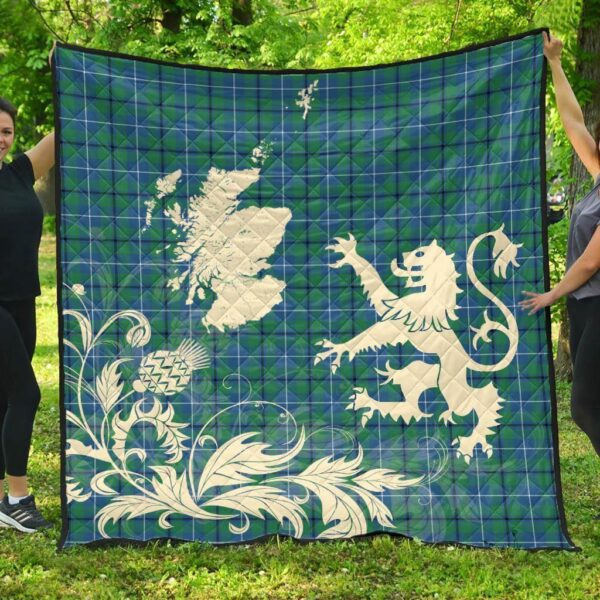 Douglas Ancient Clan Quilt, Scottish Tartan Douglas Ancient Clans Premium Quilt Lion Thistle Map Style