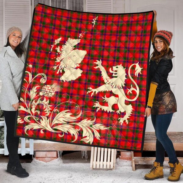 MacColl Modern Clan Quilt, Scottish Tartan MacColl Modern Clans Premium Quilt Lion Thistle Map Style - Image 2