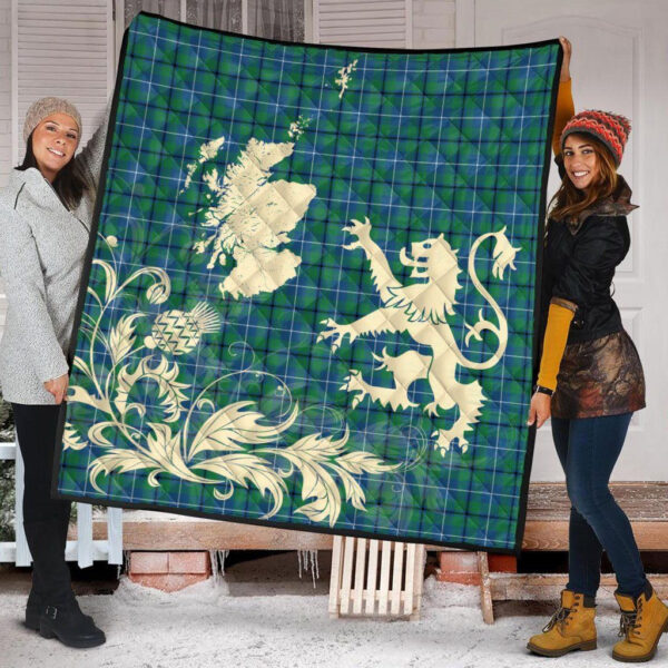 Douglas Ancient Clan Quilt, Scottish Tartan Douglas Ancient Clans Premium Quilt Lion Thistle Map Style - Image 2