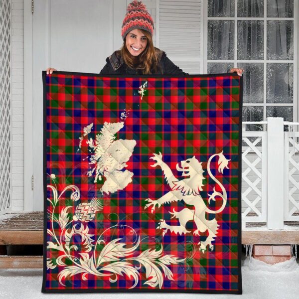 Gow Modern Clan Quilt, Scottish Tartan Gow Modern Clans Premium Quilt Lion Thistle Map Style - Image 3