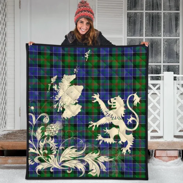 Paterson Clan Quilt, Scottish Tartan Paterson Clans Premium Quilt Lion Thistle Map Style - Image 3