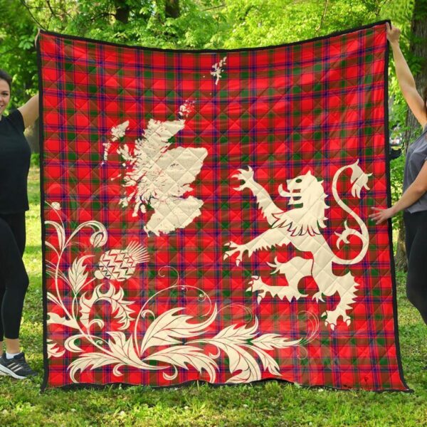 MacColl Modern Clan Quilt, Scottish Tartan MacColl Modern Clans Premium Quilt Lion Thistle Map Style