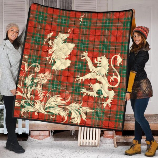 MacAulay Ancient Clan Quilt, Scottish Tartan MacAulay Ancient Clans Premium Quilt Lion Thistle Map Style - Image 2