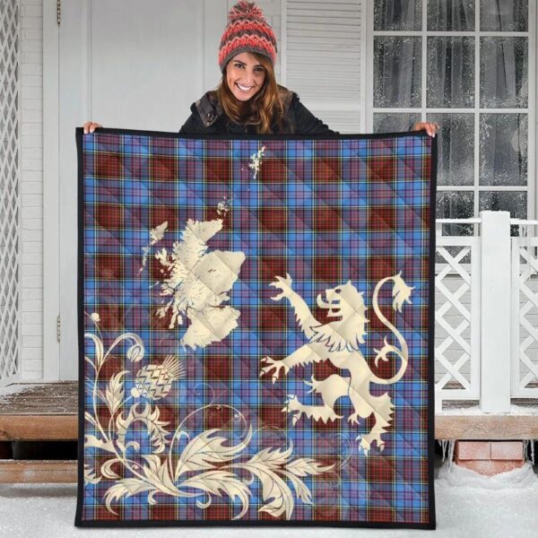 Anderson Modern Clan Quilt, Scottish Tartan Anderson Modern Clans Premium Quilt Lion Thistle Map Style - Image 3