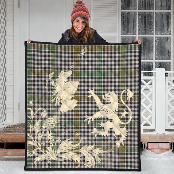 Burns Check Clan Quilt, Scottish Tartan Burns Check Clans Premium Quilt Lion Thistle Map Style - Image 3