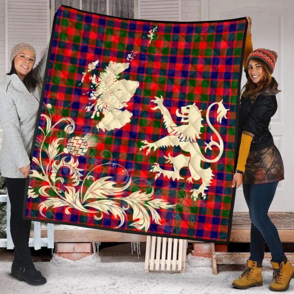 Gow Modern Clan Quilt, Scottish Tartan Gow Modern Clans Premium Quilt Lion Thistle Map Style - Image 2