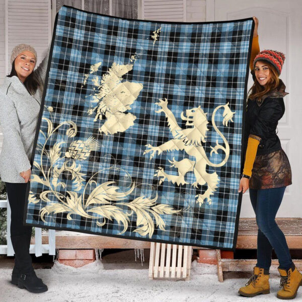 Clark Ancient Clan Quilt, Scottish Tartan Clark Ancient Clans Premium Quilt Lion Thistle Map Style - Image 2