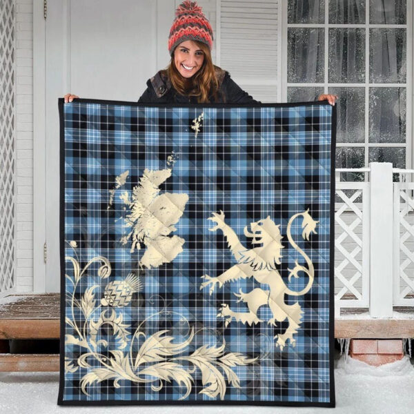 Clark Ancient Clan Quilt, Scottish Tartan Clark Ancient Clans Premium Quilt Lion Thistle Map Style - Image 3