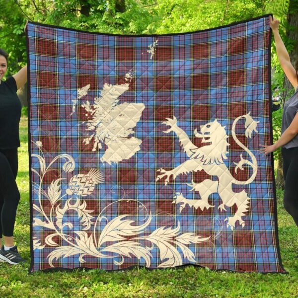 Anderson Modern Clan Quilt, Scottish Tartan Anderson Modern Clans Premium Quilt Lion Thistle Map Style