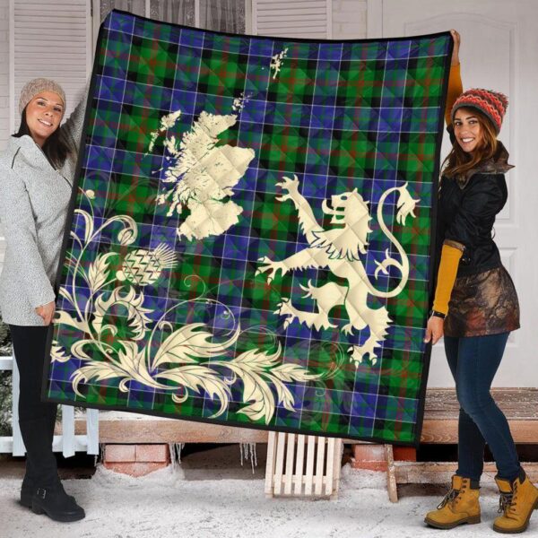 Paterson Clan Quilt, Scottish Tartan Paterson Clans Premium Quilt Lion Thistle Map Style - Image 2