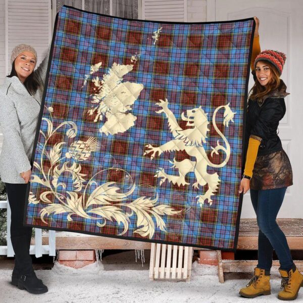 Anderson Modern Clan Quilt, Scottish Tartan Anderson Modern Clans Premium Quilt Lion Thistle Map Style - Image 2