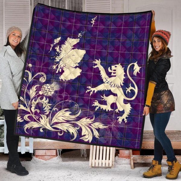 Pride of Glencoe Clan Quilt, Scottish Tartan Pride of Glencoe Clans Premium Quilt Lion Thistle Map Style - Image 2