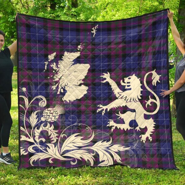 Pride of Scotland Clan Quilt, Scottish Tartan Pride of Scotland Clans Premium Quilt Lion Thistle Map Style