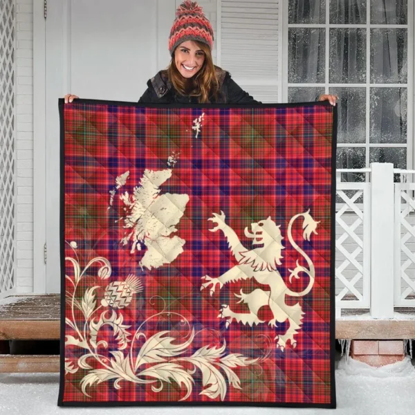 Lumsden Modern Clan Quilt, Scottish Tartan Lumsden Modern Clans Premium Quilt Lion Thistle Map Style - Image 3