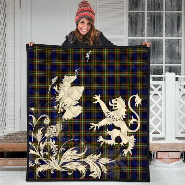 MacLellan Modern Clan Quilt, Scottish Tartan MacLellan Modern Clans Premium Quilt Lion Thistle Map Style - Image 3