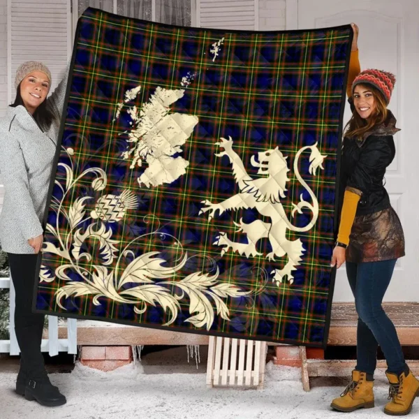 MacLellan Modern Clan Quilt, Scottish Tartan MacLellan Modern Clans Premium Quilt Lion Thistle Map Style - Image 2