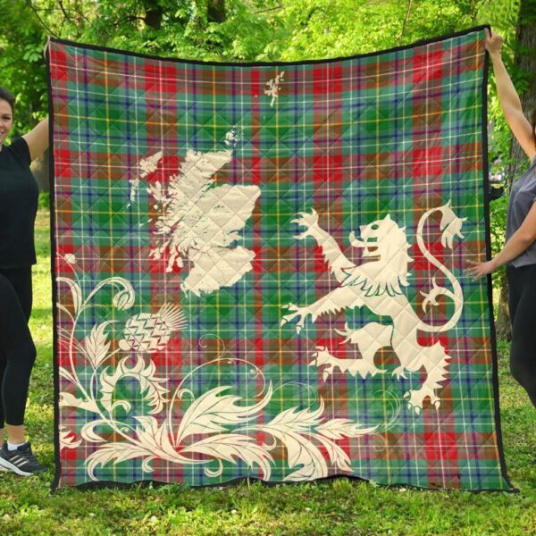 Muirhead Clan Quilt, Scottish Tartan Muirhead Clans Premium Quilt Lion Thistle Map Style