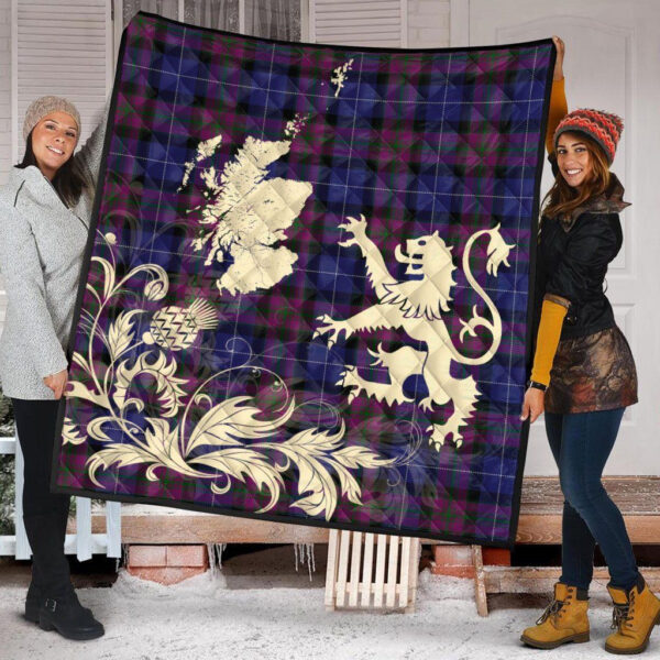 Pride of Scotland Clan Quilt, Scottish Tartan Pride of Scotland Clans Premium Quilt Lion Thistle Map Style - Image 2