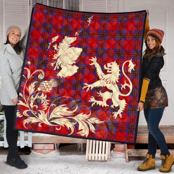 Leslie Modern Clan Quilt, Scottish Tartan Leslie Modern Clans Premium Quilt Lion Thistle Map Style - Image 2