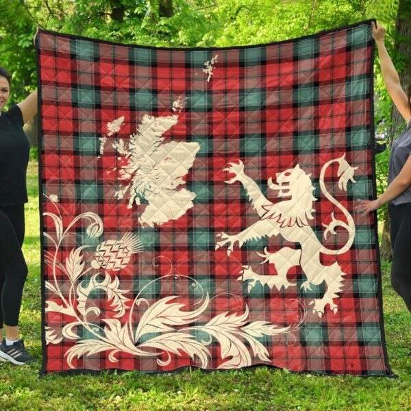 Kerr Ancient Clan Quilt, Scottish Tartan Kerr Ancient Clans Premium Quilt Lion Thistle Map Style