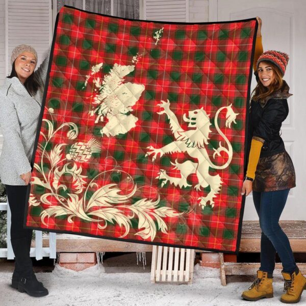 MacPhee Modern Clan Quilt, Scottish Tartan MacPhee Modern Clans Premium Quilt Lion Thistle Map Style - Image 2