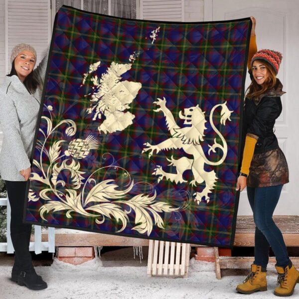 Durie Clan Quilt, Scottish Tartan Durie Clans Premium Quilt Lion Thistle Map Style - Image 2