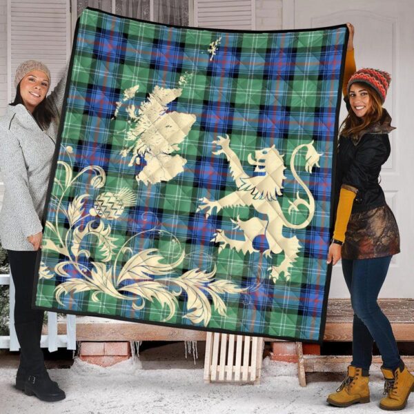 Sutherland Old Ancient Clan Quilt, Scottish Tartan Sutherland Old Ancient Clans Premium Quilt Lion Thistle Map Style - Image 2