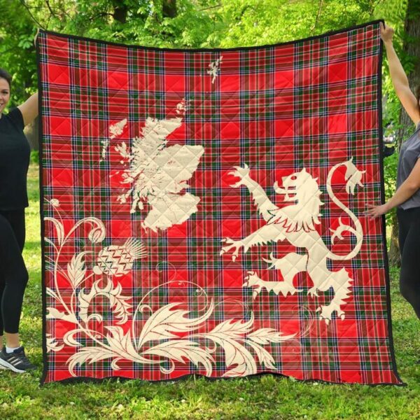 MacBean Modern Clan Quilt, Scottish Tartan MacBean Modern Clans Premium Quilt Lion Thistle Map Style