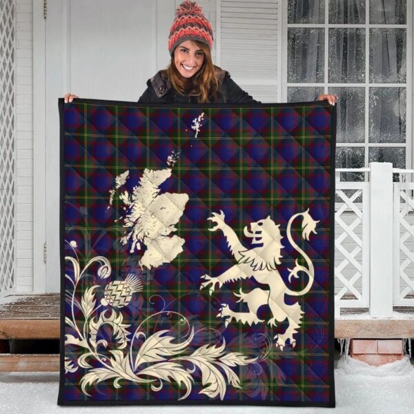 Durie Clan Quilt, Scottish Tartan Durie Clans Premium Quilt Lion Thistle Map Style - Image 3