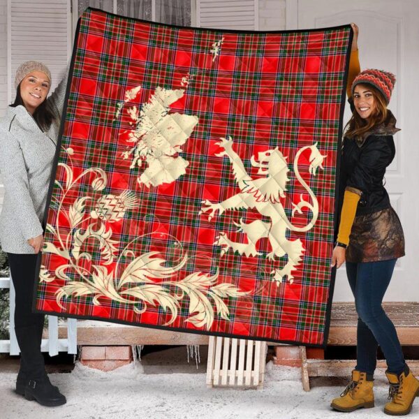 MacBean Modern Clan Quilt, Scottish Tartan MacBean Modern Clans Premium Quilt Lion Thistle Map Style - Image 2