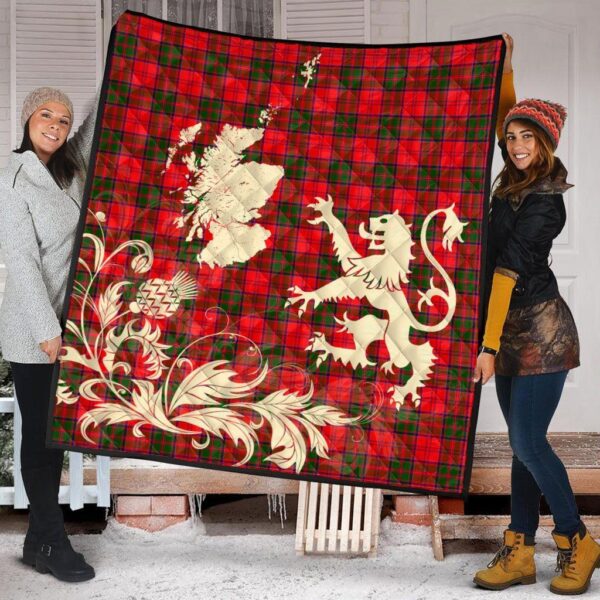 Grant Modern Clan Quilt, Scottish Tartan Grant Modern Clans Premium Quilt Lion Thistle Map Style - Image 2