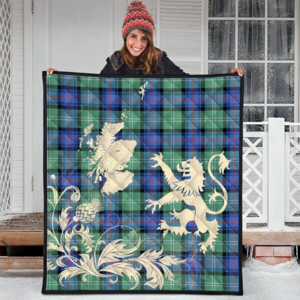 Sutherland Old Ancient Clan Quilt, Scottish Tartan Sutherland Old Ancient Clans Premium Quilt Lion Thistle Map Style - Image 3