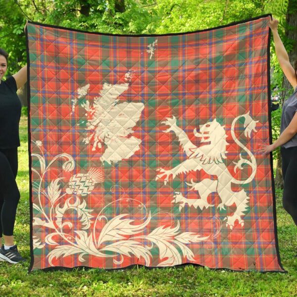 Munro Ancient Clan Quilt, Scottish Tartan Munro Ancient Clans Premium Quilt Lion Thistle Map Style