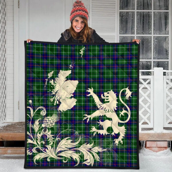 Duncan Modern Clan Quilt, Scottish Tartan Duncan Modern Clans Premium Quilt Lion Thistle Map Style - Image 3