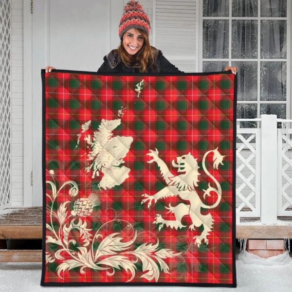 MacPhee Modern Clan Quilt, Scottish Tartan MacPhee Modern Clans Premium Quilt Lion Thistle Map Style - Image 3