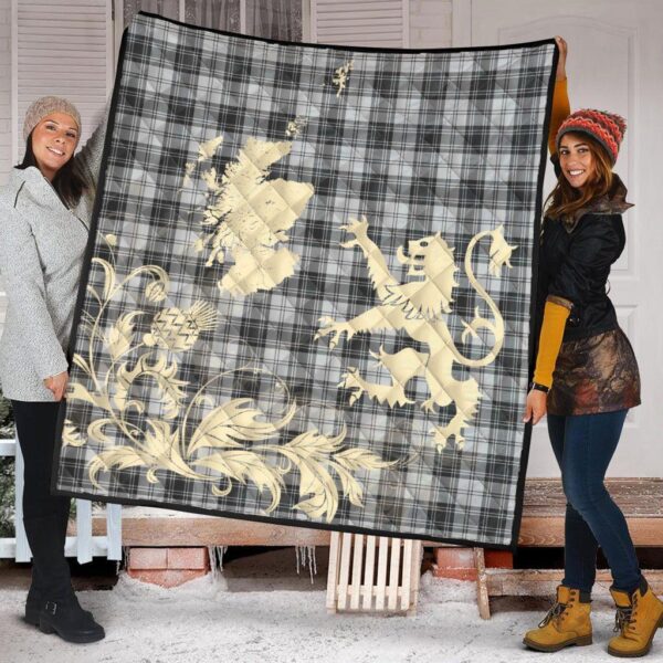 Douglas Grey Modern Clan Quilt, Scottish Tartan Douglas Grey Modern Clans Premium Quilt Lion Thistle Map Style - Image 2