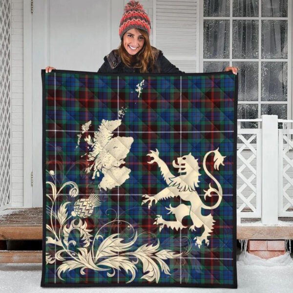 Fraser Hunting Ancient Clan Quilt, Scottish Tartan Fraser Hunting Ancient Clans Premium Quilt Lion Thistle Map Style - Image 3