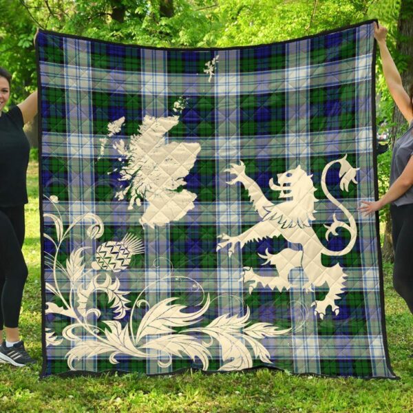 Blackwatch Dress Modern Clan Quilt, Scottish Tartan Blackwatch Dress Modern Clans Premium Quilt Lion Thistle Map Style